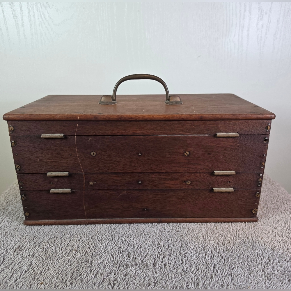 Vintage Wooden Jewelry Or Specialty Tool Storage Box in Brown - Picture 7 of 15